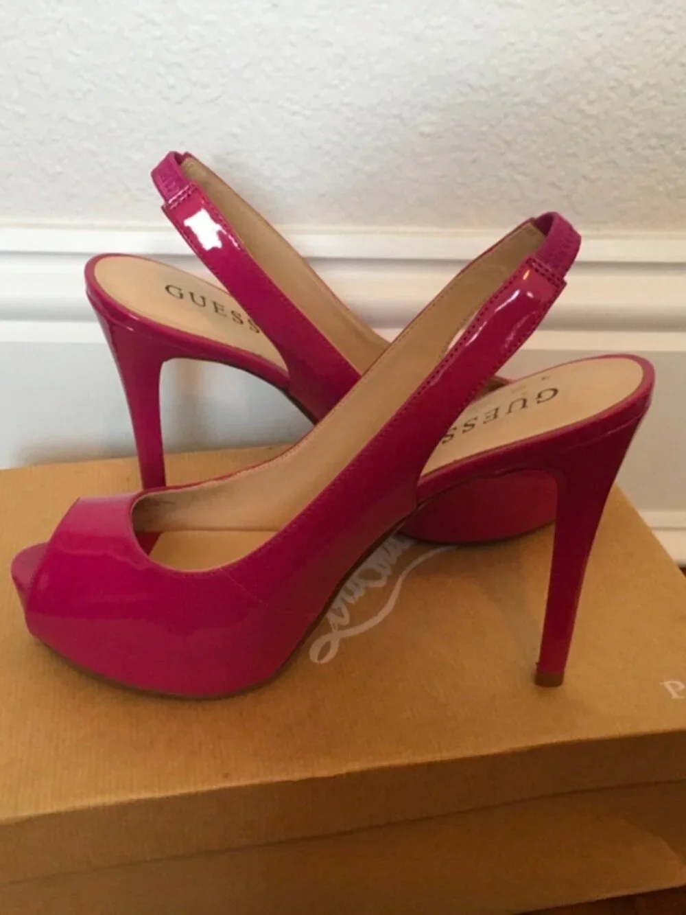 Guess Fuchsia Peep Toe Slingback Platform Pumps - Picture 2 of 5